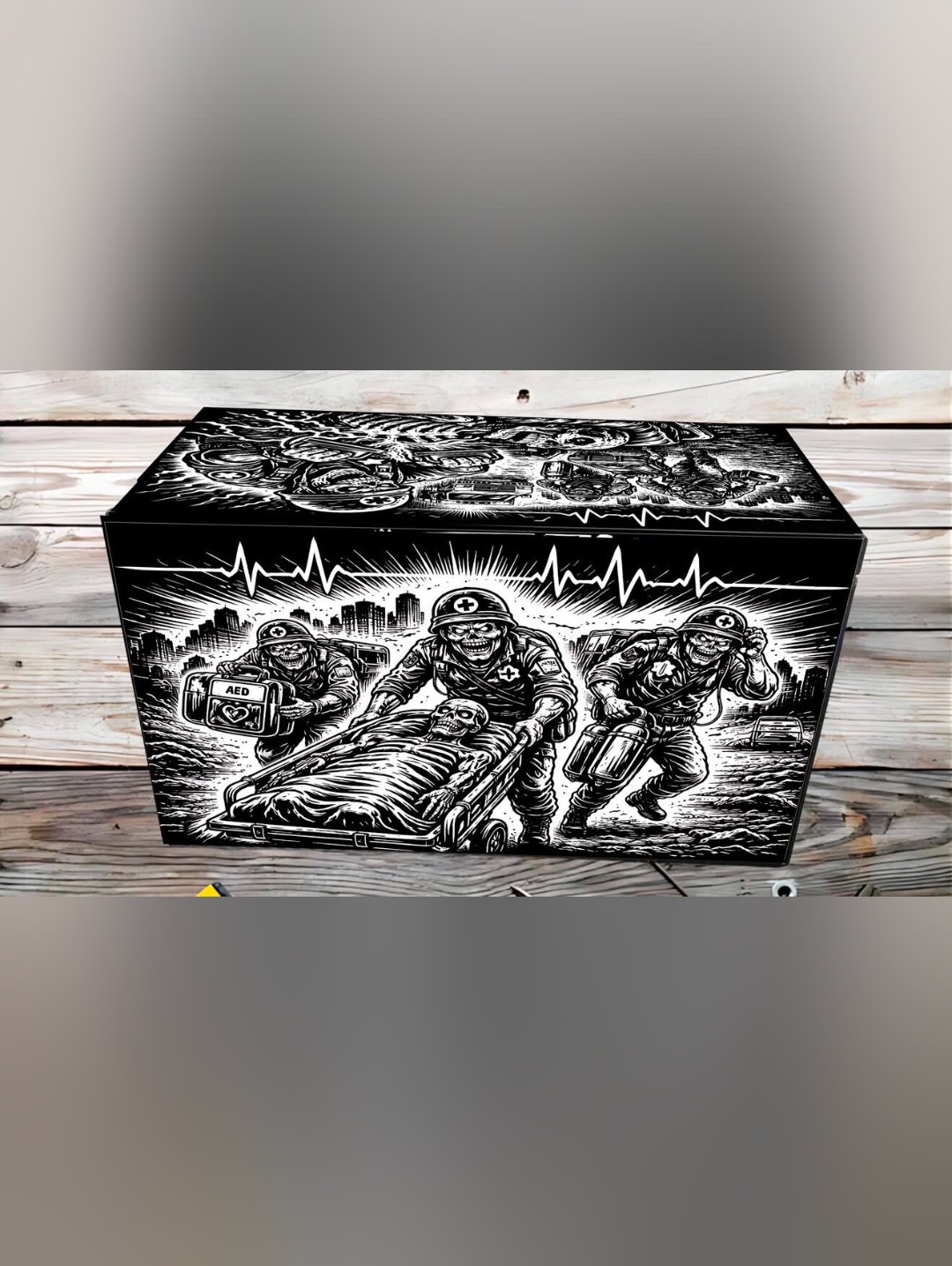 New Custom Laser Engraved Mini Metal Tool Box Zombie Medic Black Silver Army War